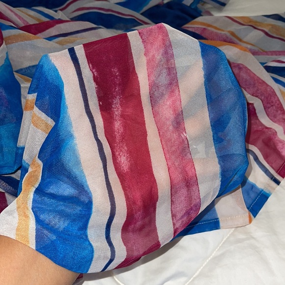 LEOTA Watercolor Stripe Aria Midi Dress Sheer with back tie detail. Size 4XL - Picture 7 of 14